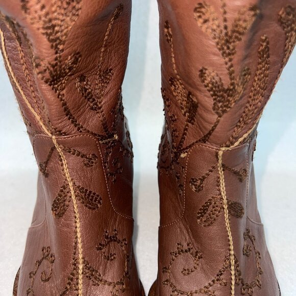 Erkan Demir Artemis Brown Leather Embroidered Western Cowgirl Boots Size 37/6 - Picture 15 of 16
